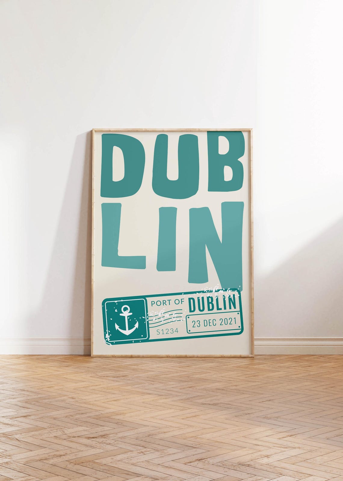 Dublin Bold Green Anchor Irish Port Nautical Stamp Travel Poster - Image 2
