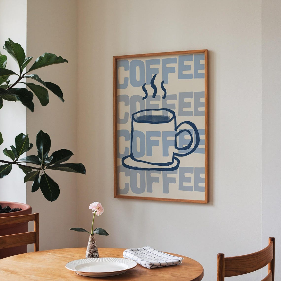 Coffee Repeat Typography Blue Steaming Mug Retro Kitchen Wall Poster - Image 2