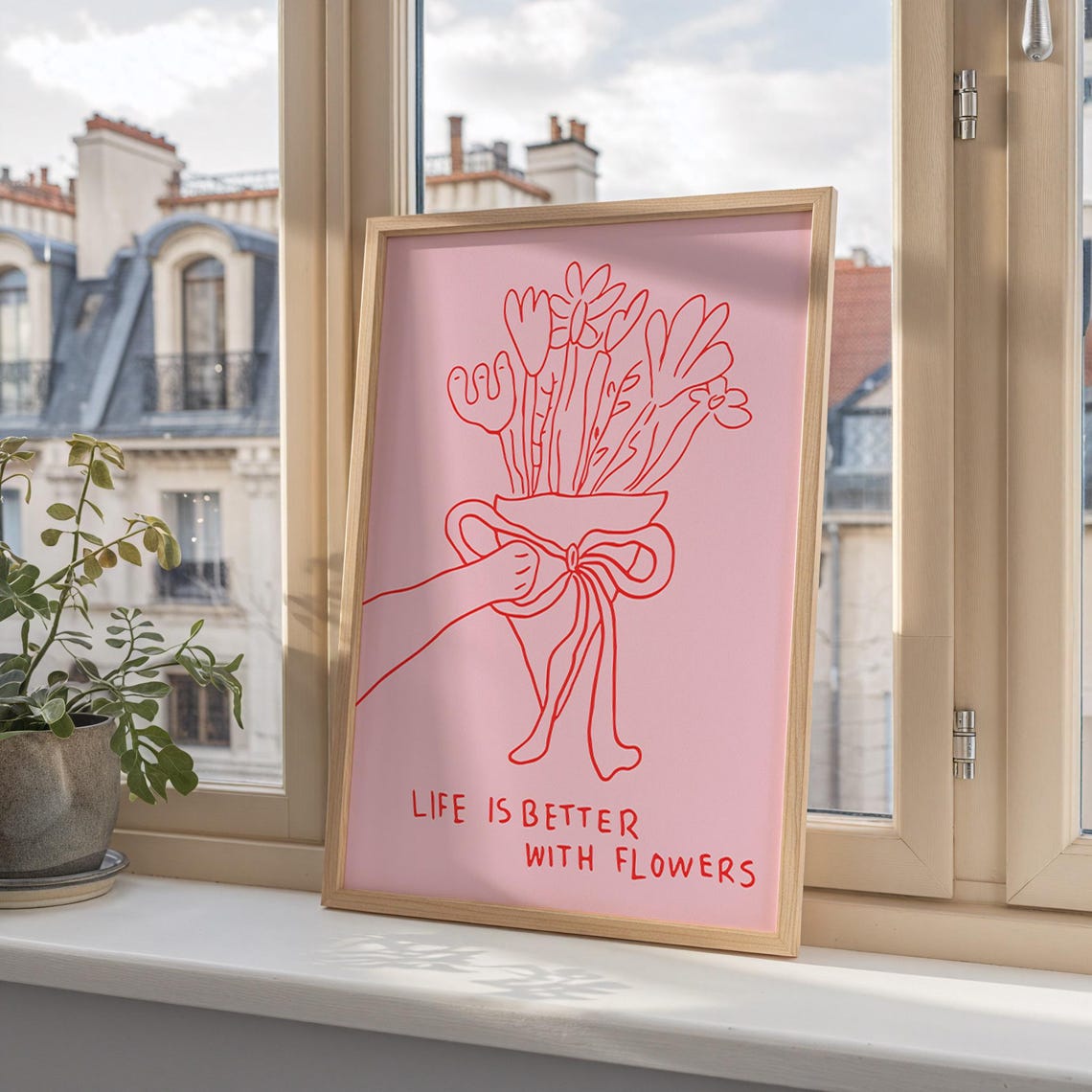 Life Is Better With Flowers Print Trendy Flower Poster Cute Quote Print Trendy Bedroom Room Art Vintage Floral Wall Art Art Pink - Image 2