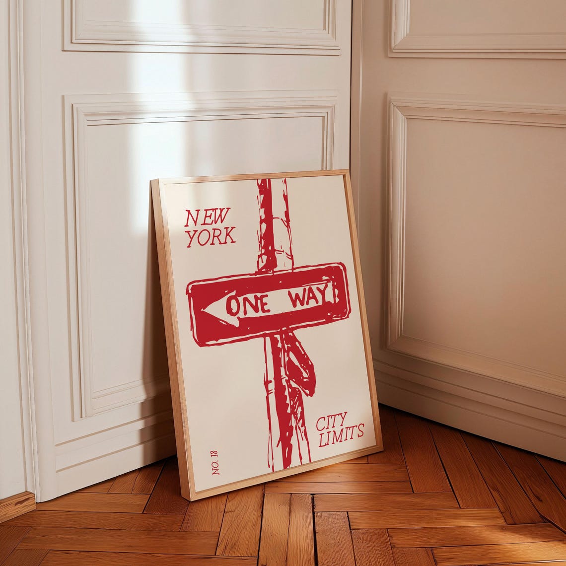 Cool Retro New York City Limits One Way Street Sign Red Poster - Image 3