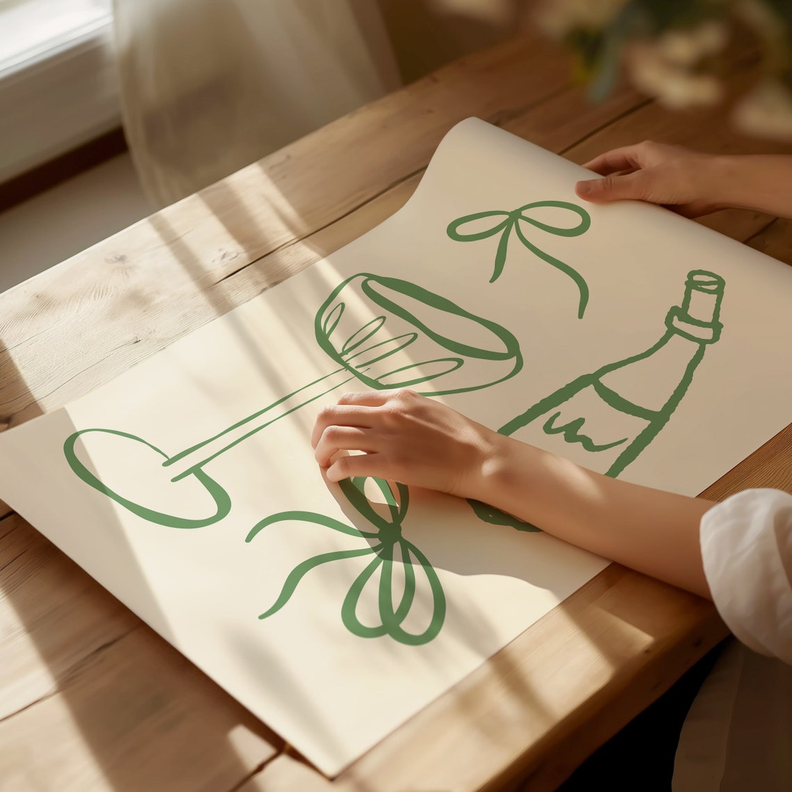 Trendy Green Coquette Bar Cart Cocktail Line Art Kitchen Poster - Image 3