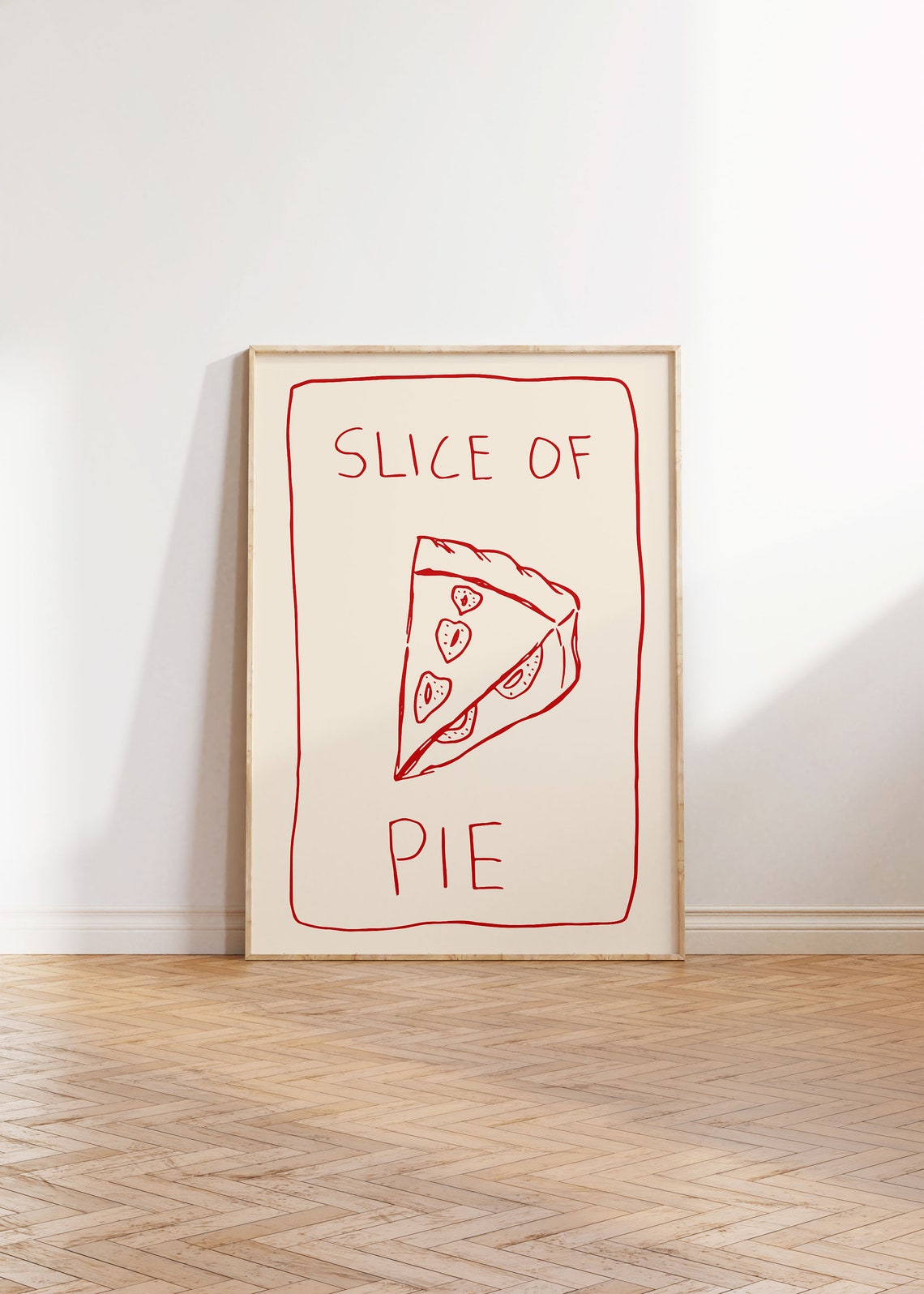 Slice of Pie Red Hand Drawn Line Art Retro Kitchen Fruit Poster - Image 4