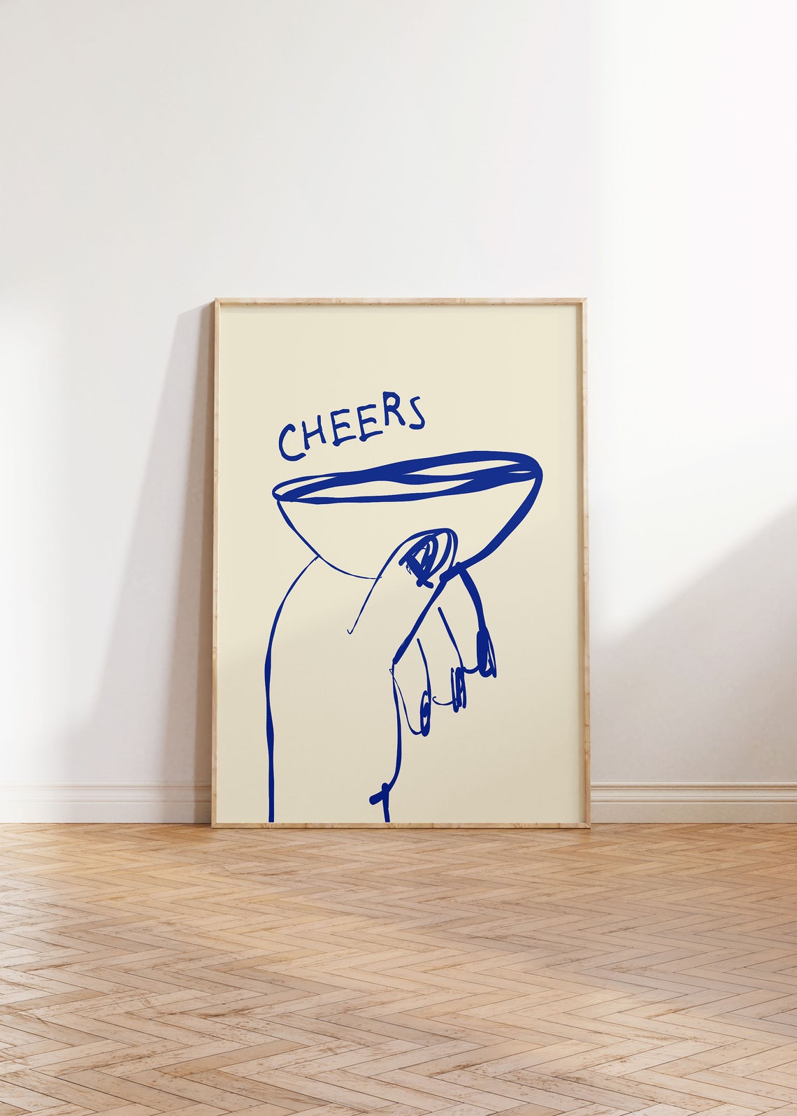 Cheers Cocktail Glass Hand Blue Bar Cart Drink Kitchen Decor Poster - Image 5