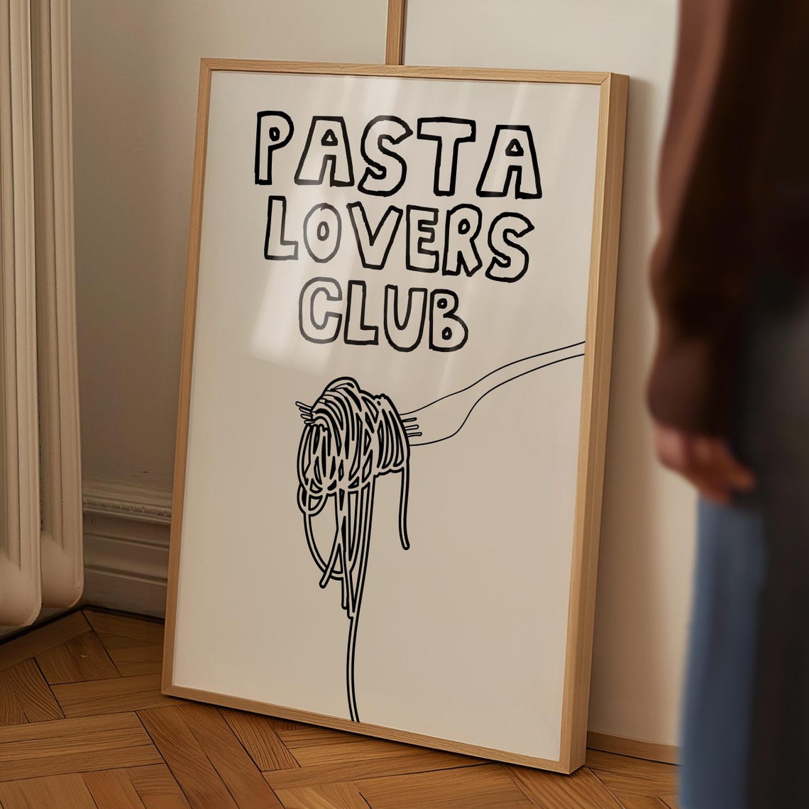 Pasta Lovers Club Black Spaghetti Fork Minimalist Food Art Poster - Image 3