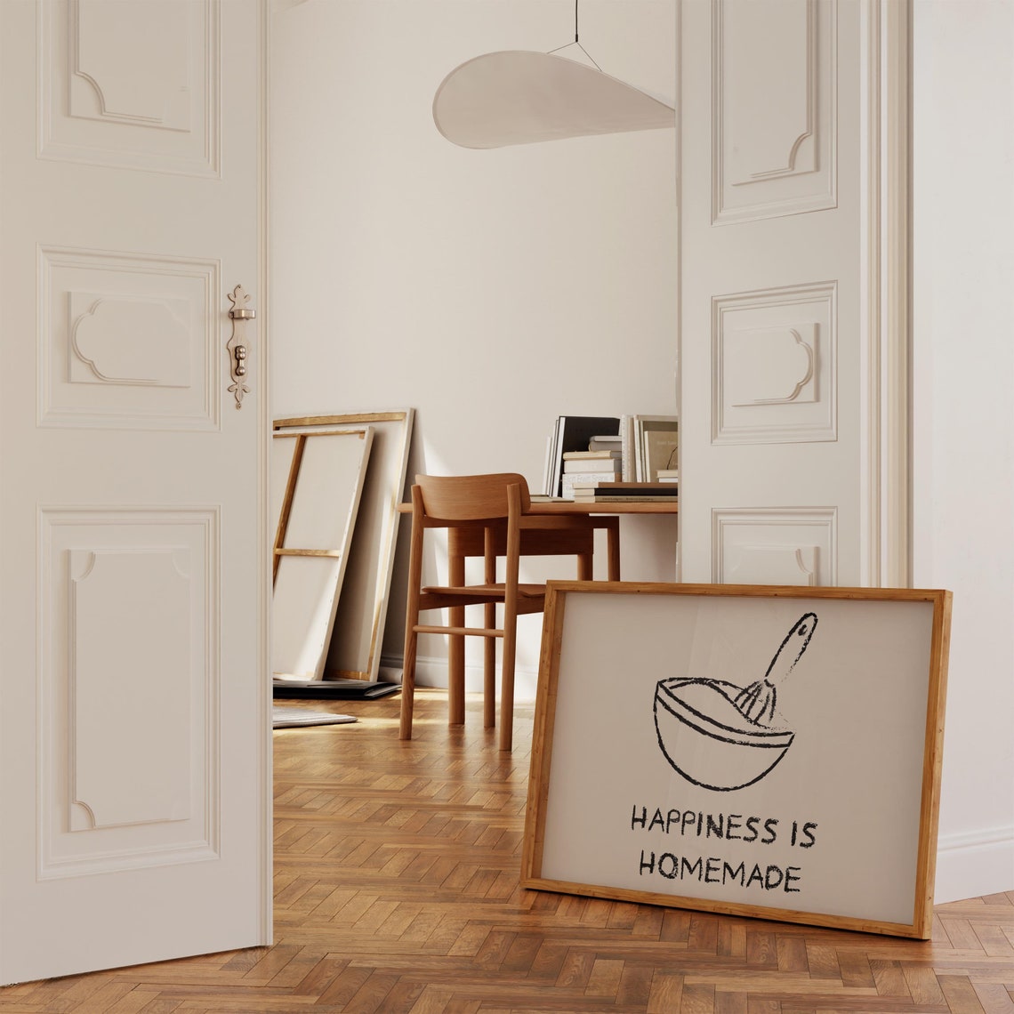 Happiness Is Homemade Black Bowl Whisk Sketch Kitchen Quote Poster - Image 3