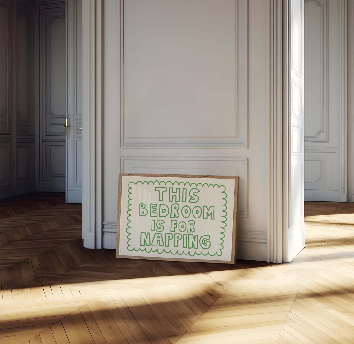 Cozy This Bedroom Is For Napping Green Scalloped Quote Wall Art - Image 3