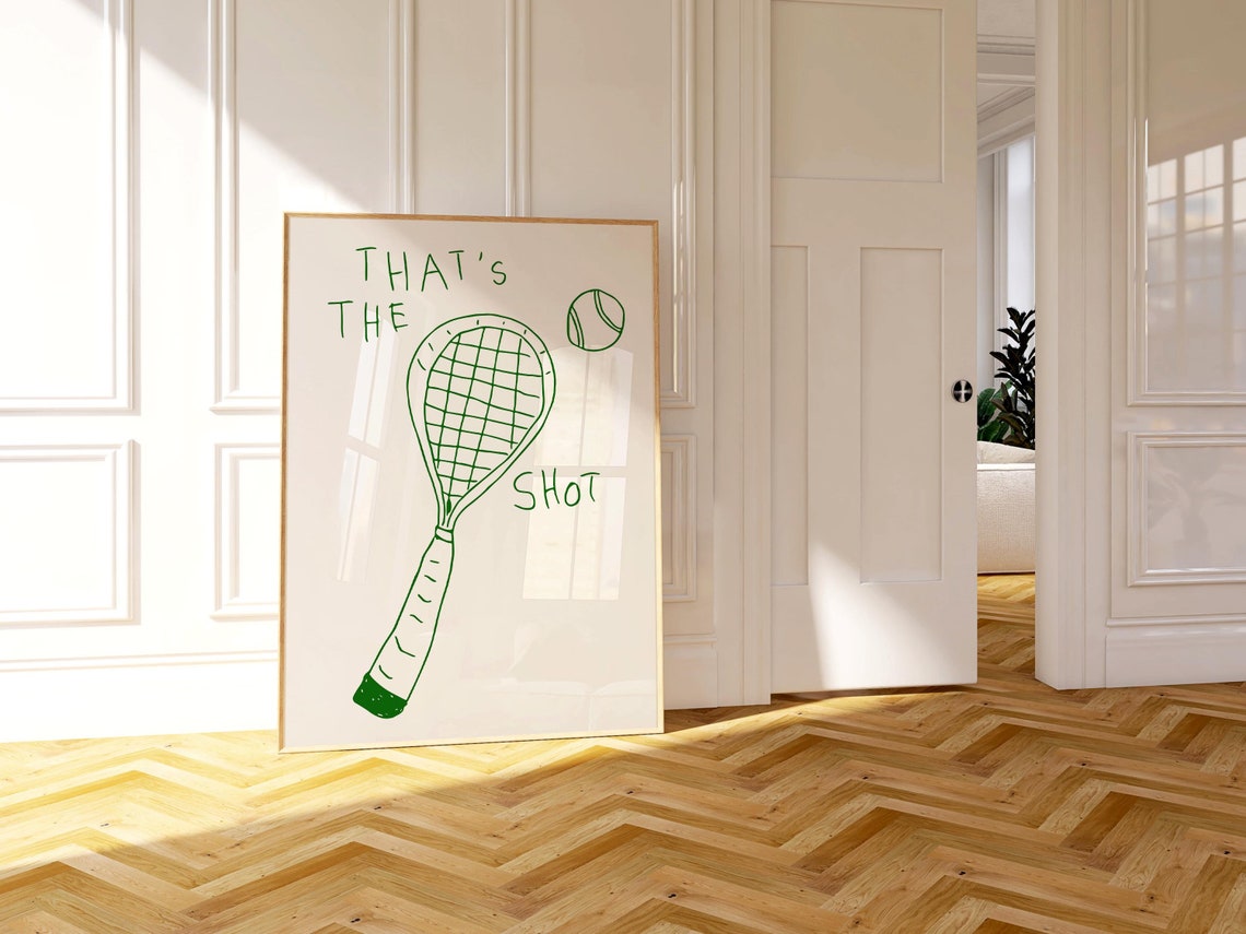 Thats The Shot Green Tennis Racket Line Drawing Sports Poster - Image 2