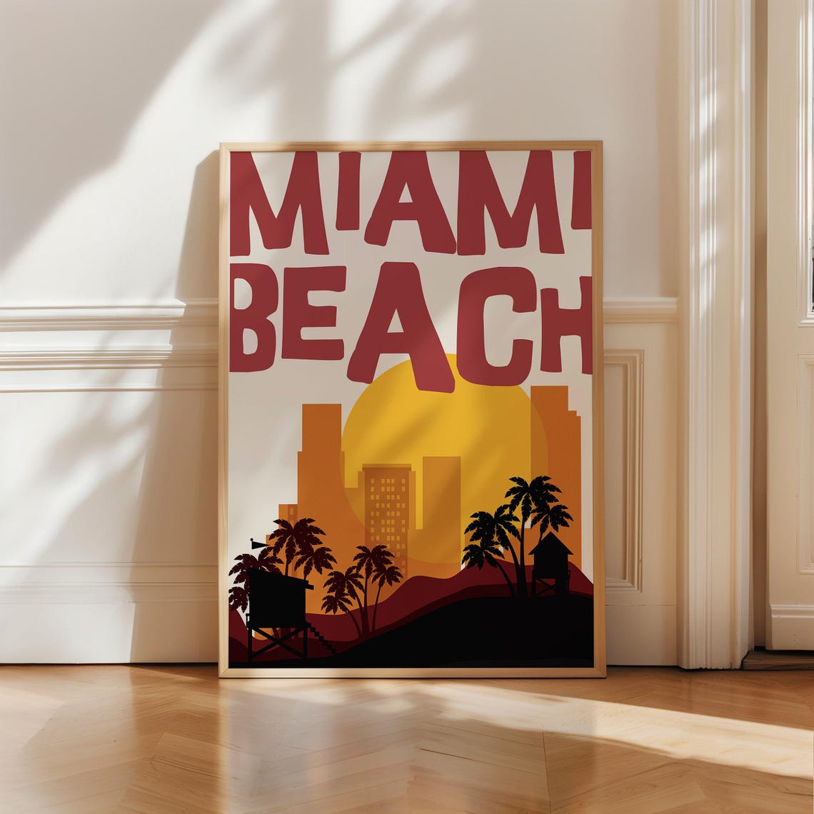 Miami Beach Retro Sunset Palm Trees Skyline Vintage Travel Art Poster - Image 3