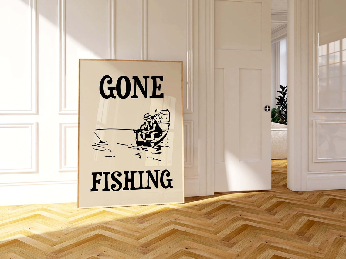 Gone Fishing Vintage Retro Fisherman Boat Lake Quote Wall Poster - Image 2