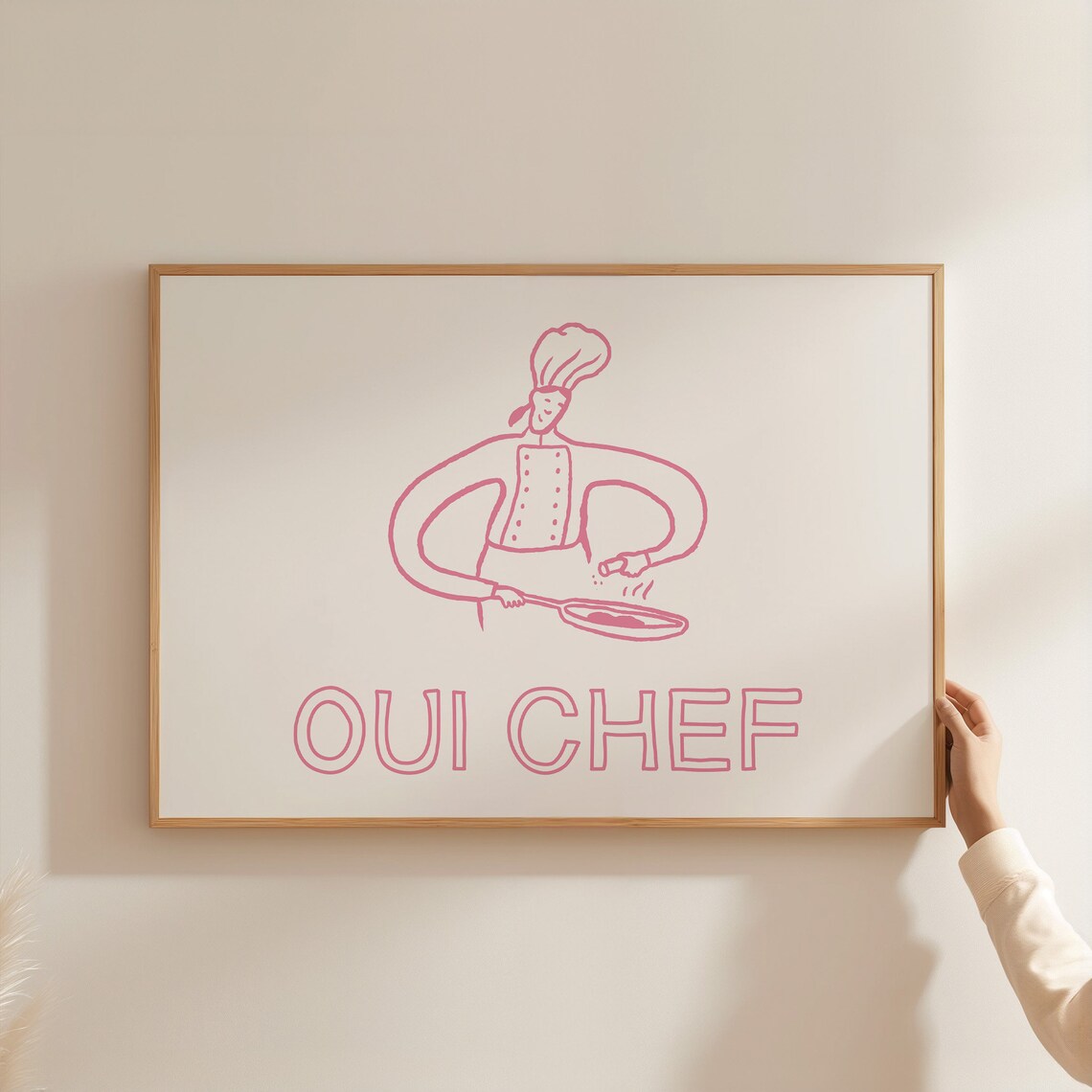 Oui Chef Pink Chef Cooking Line Art French Kitchen Quote Poster