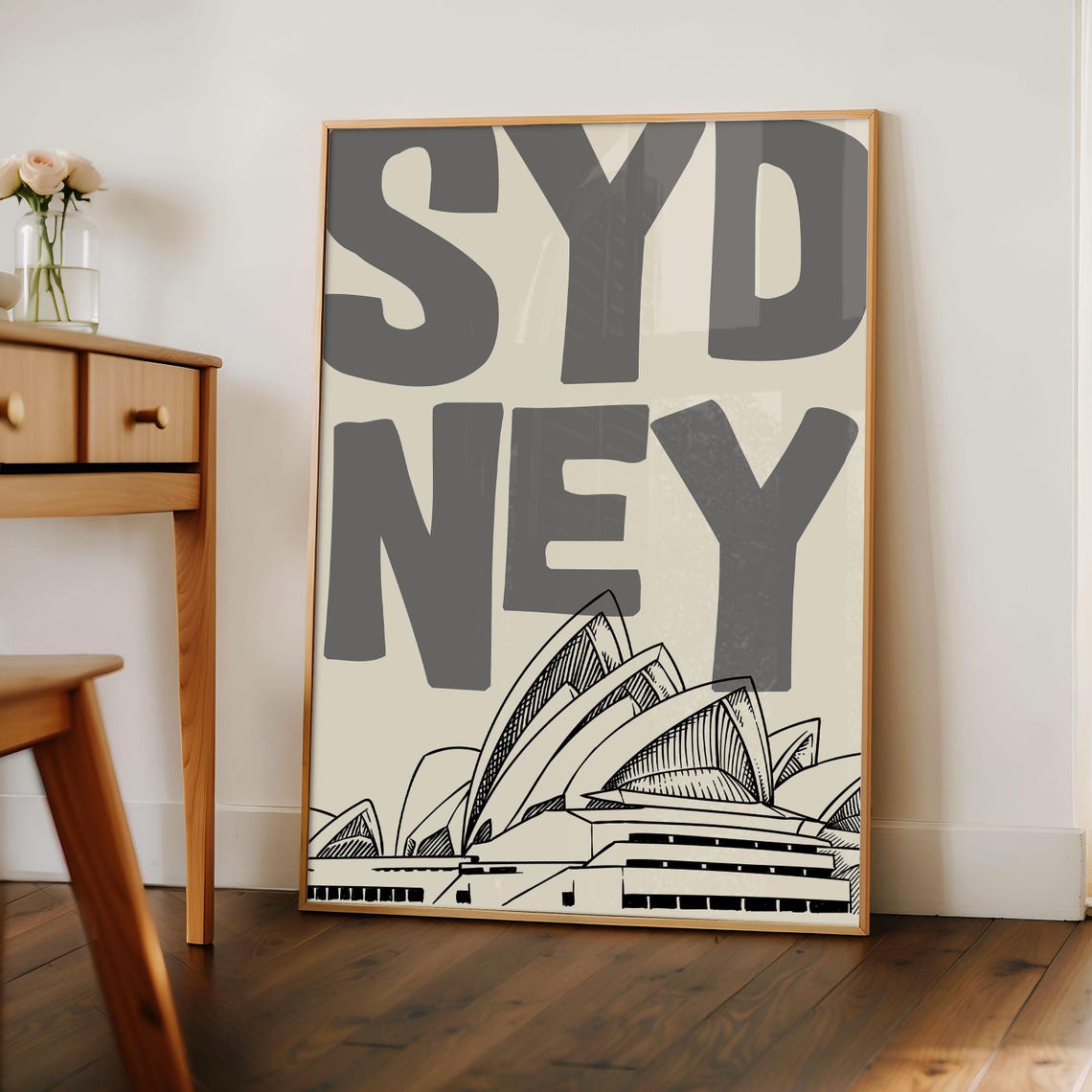 Sydney Opera House Line Art Black Grey Retro Travel Landmark Poster - Image 2