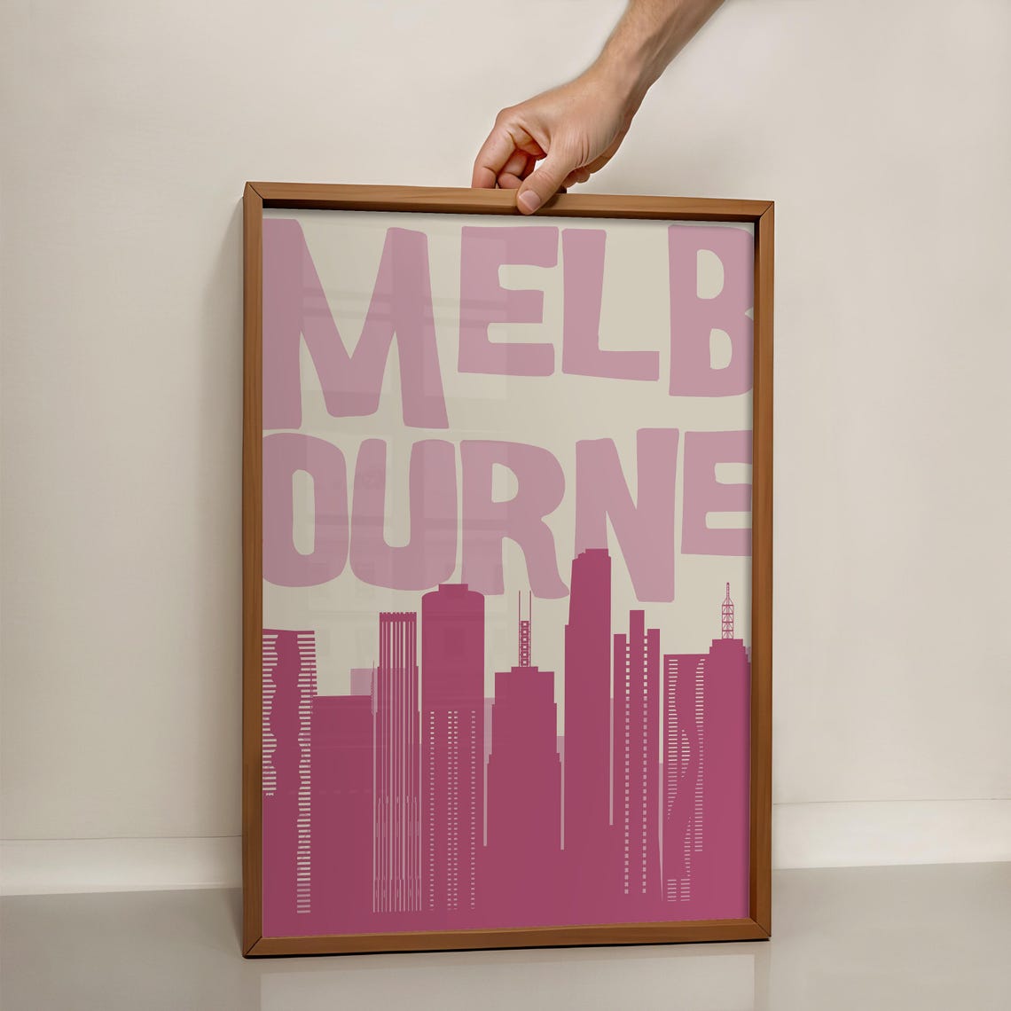 Melbourne Pink Magenta Skyline Bold Typography Travel Poster