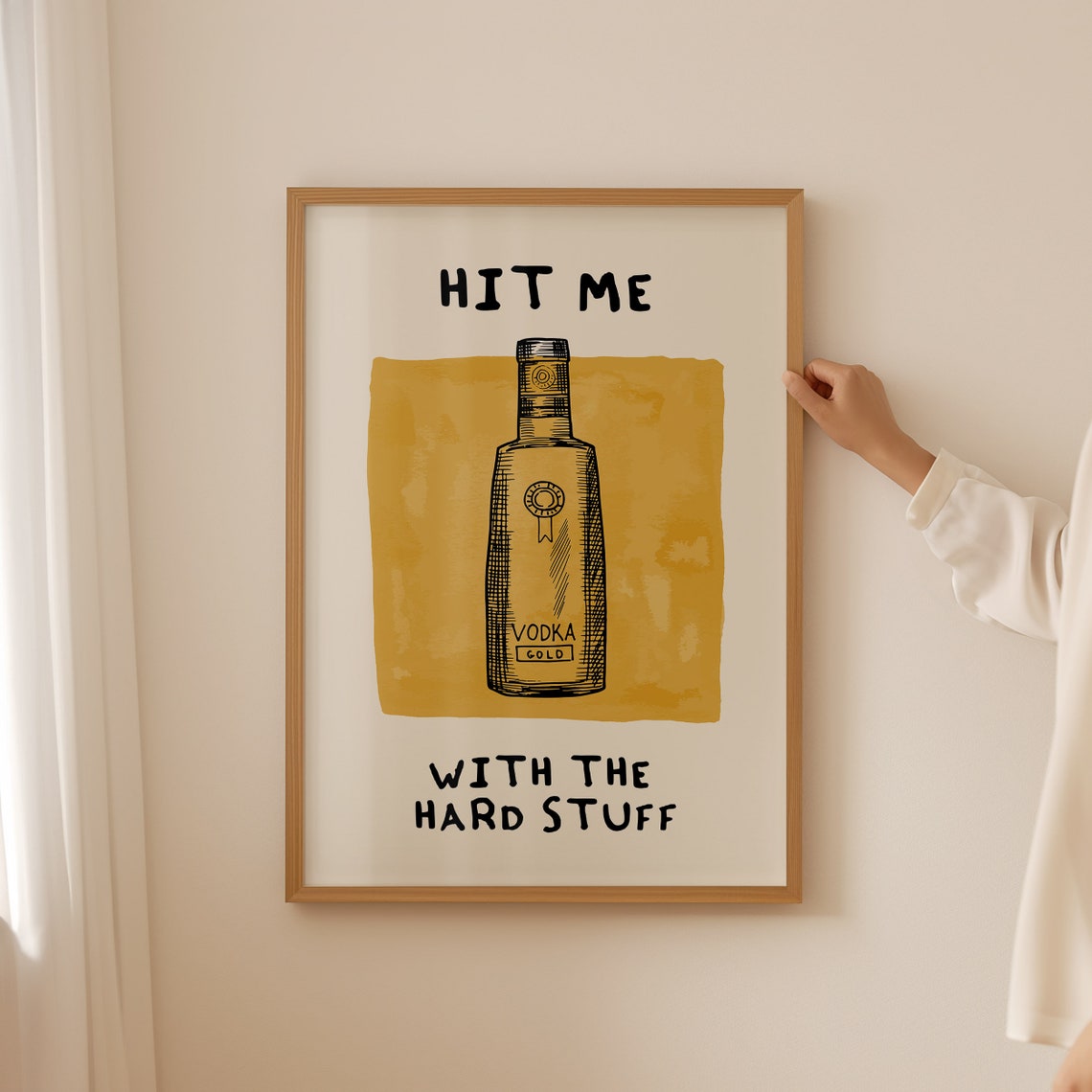 Hit Me With The Hard Stuff Vodka Bottle Gold Funny Bar Poster - Image 3
