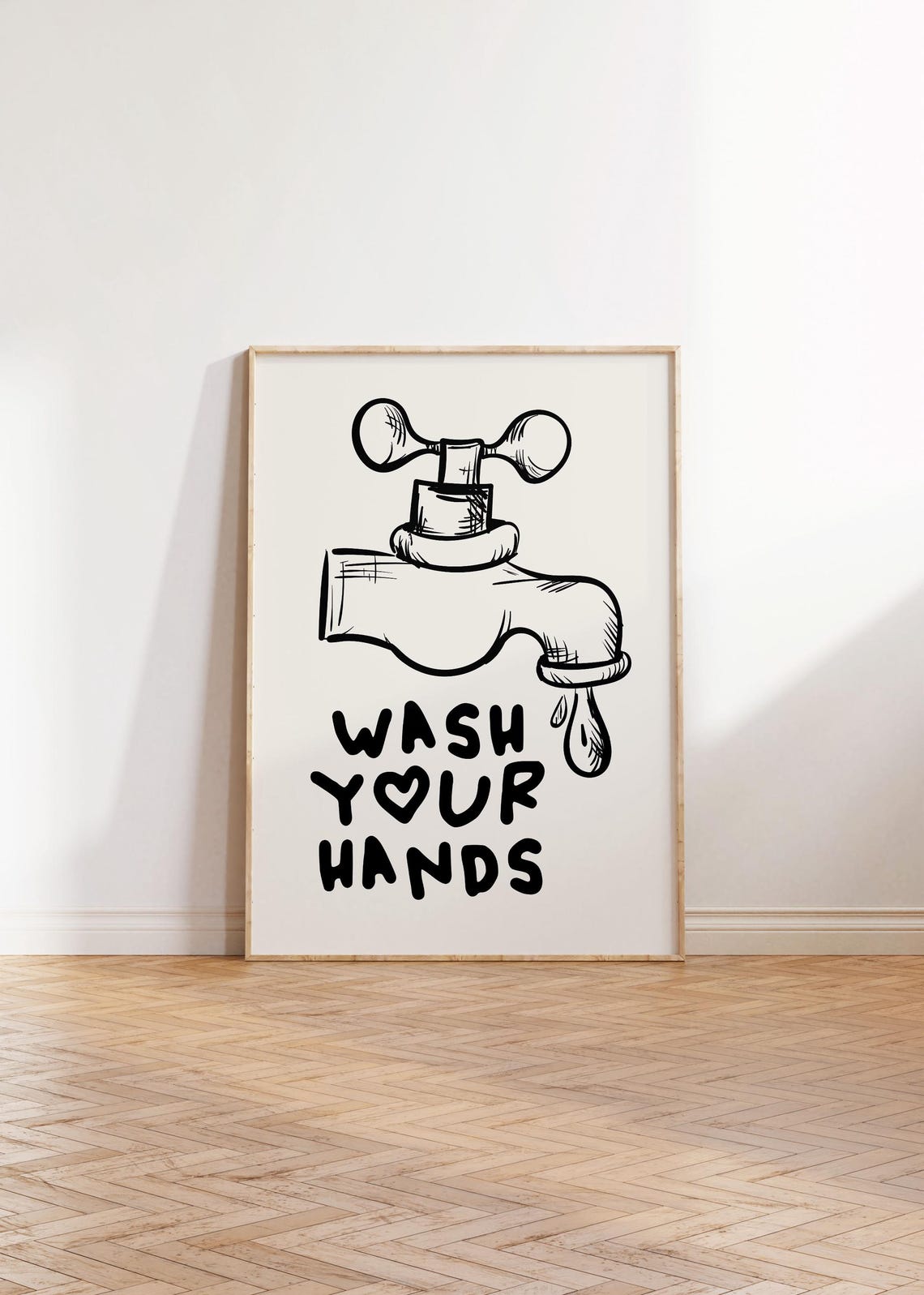 Wash Your Hands Black Faucet Sketch Funny Bathroom Heart Poster - Image 2