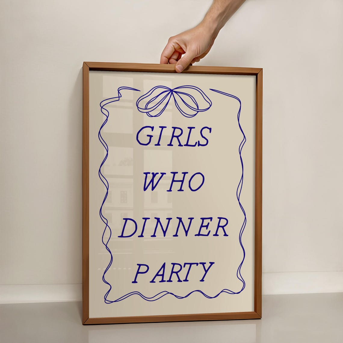 Girls Who Dinner Party Vertical Poster Blue Ribbon Bow Typography Art - Image 2