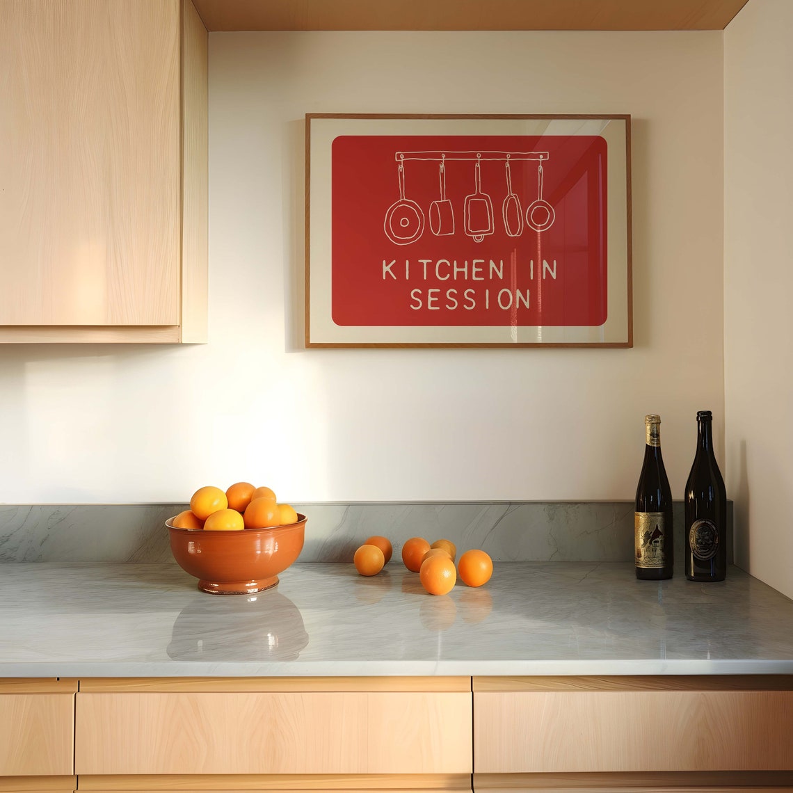 Kitchen In Session Retro Red Pans Line Art Kitchen Wall Poster - Image 2