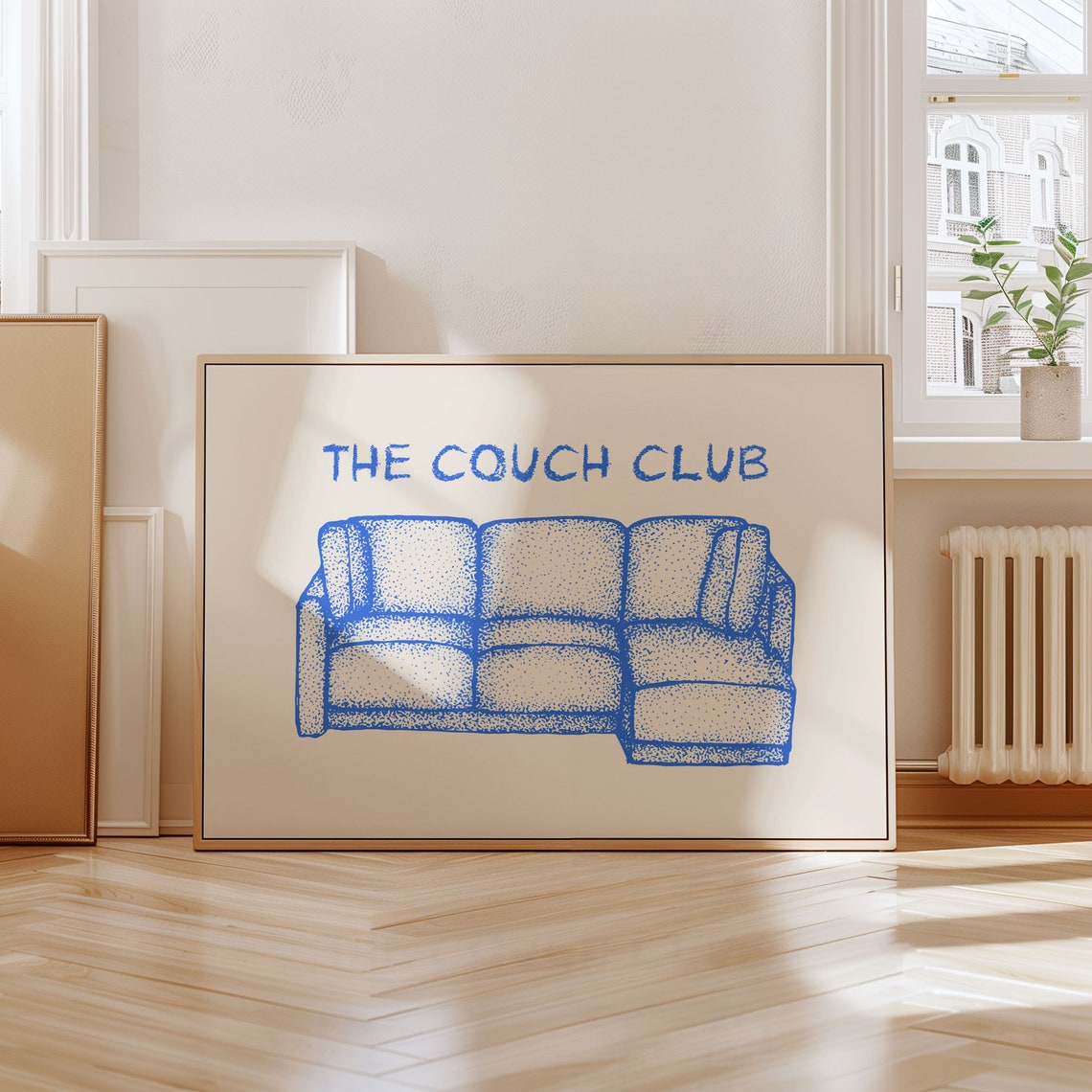 The Couch Club Blue Sectional Sofa Stipple Horizontal Art Poster - Image 3