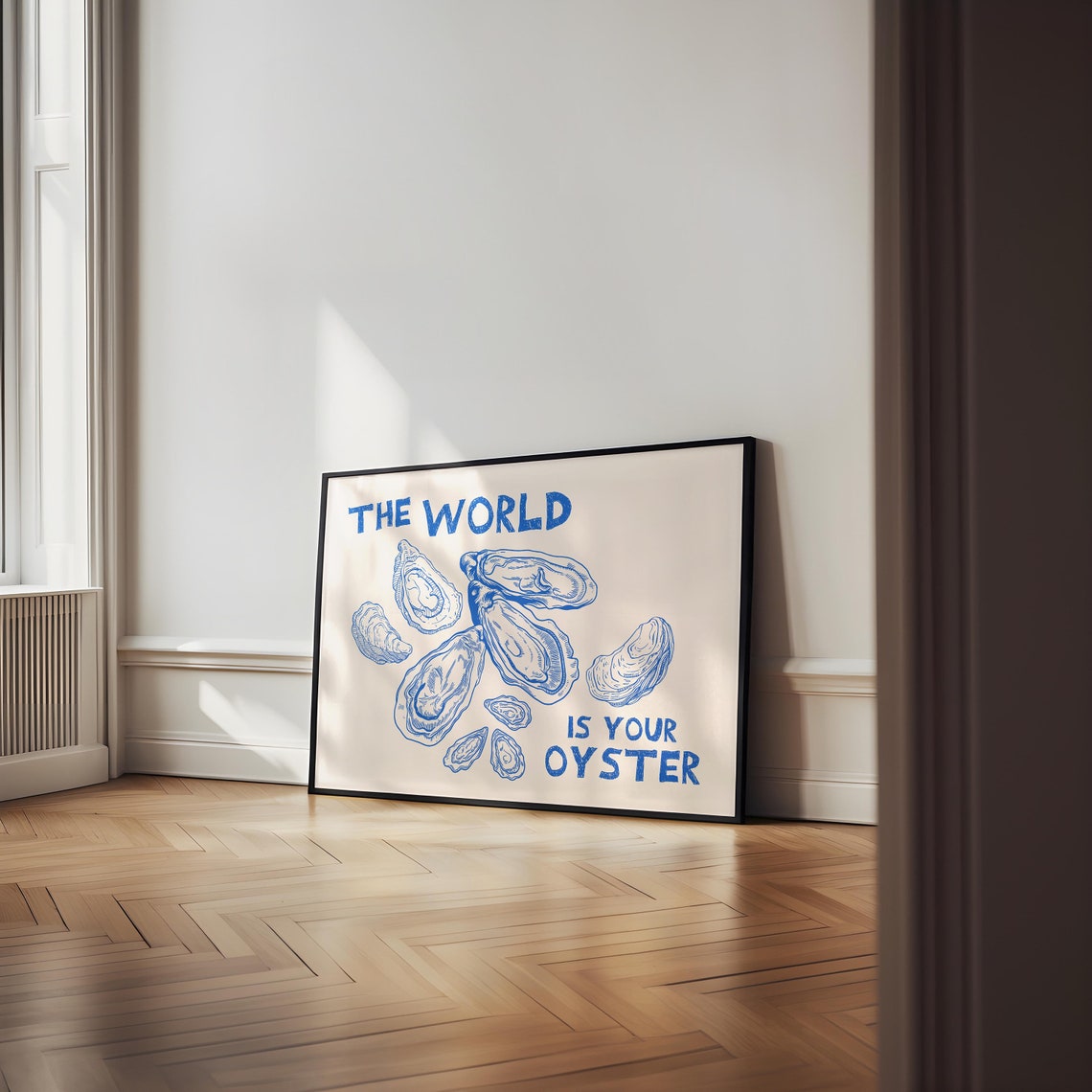 The World Is Your Oyster Blue Shells Coastal Kitchen Quote Poster - Image 2