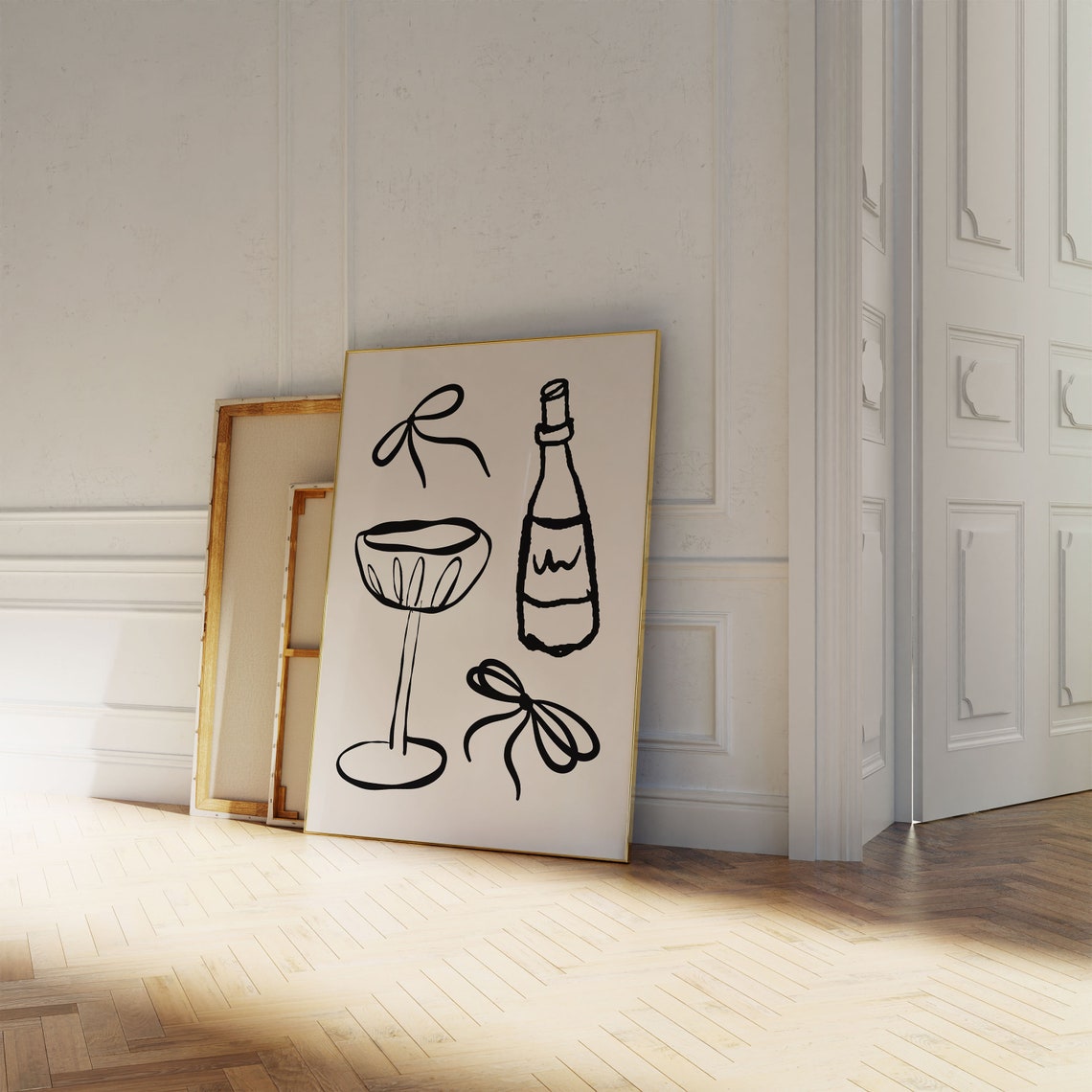 Trendy Minimalist Black Coquette Cocktail Bar Cart Line Art Poster - Image 4
