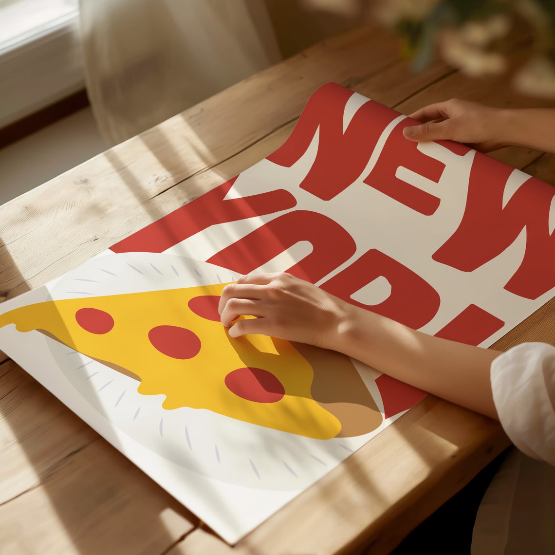 New York Pizza Slice Bold Red Typography Foodie City Wall Poster - Image 2