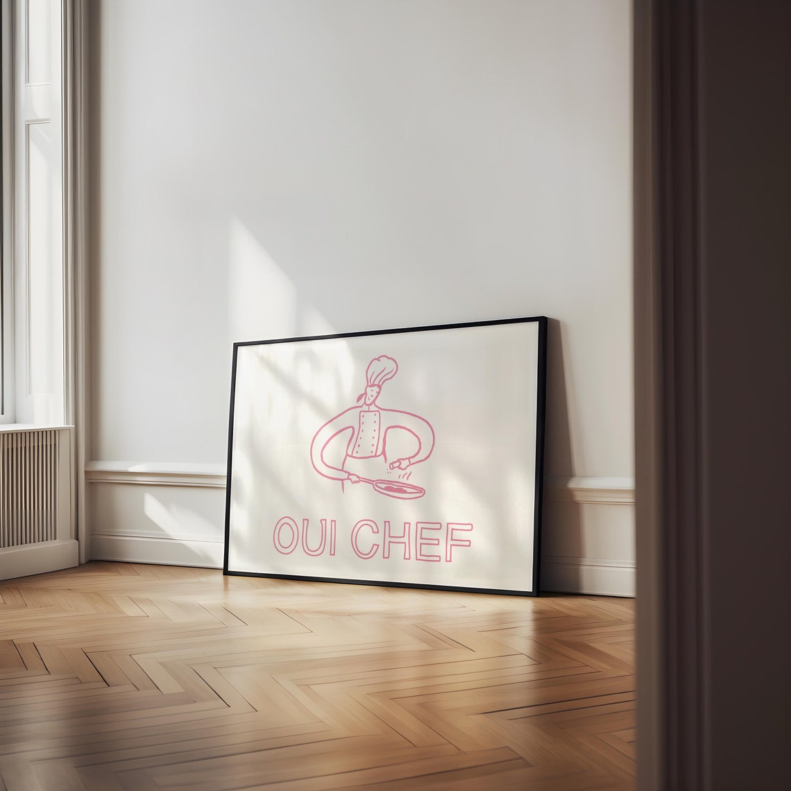 Oui Chef Pink Chef Cooking Line Art French Kitchen Quote Poster - Image 2