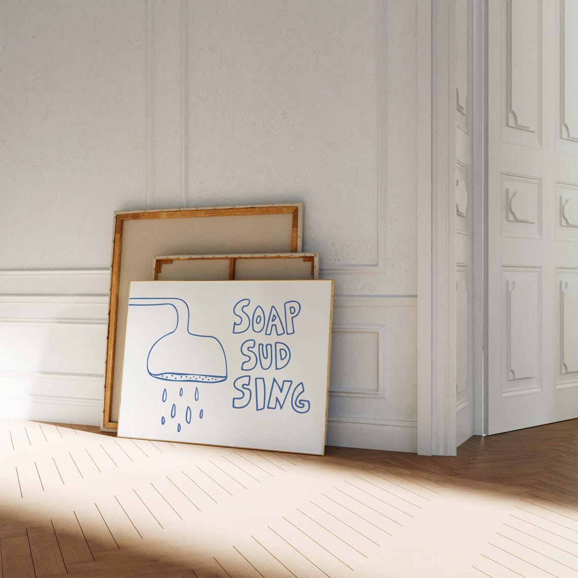 Soap Sud Sing Shower Head Blue Cute Funny Bathroom Typography Poster - Image 2