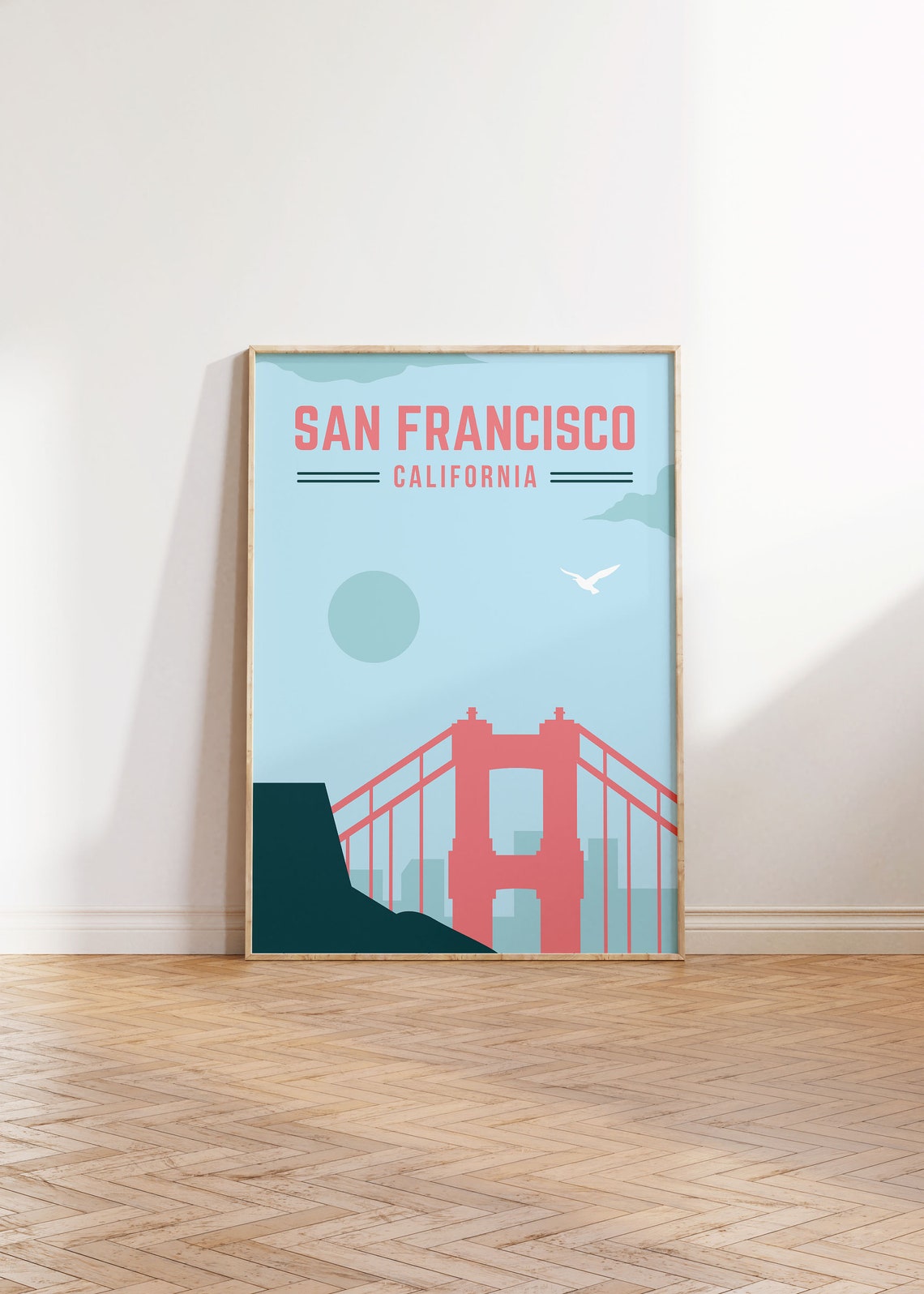 San Francisco California Retro Golden Gate Bridge Travel Wall Poster - Image 2