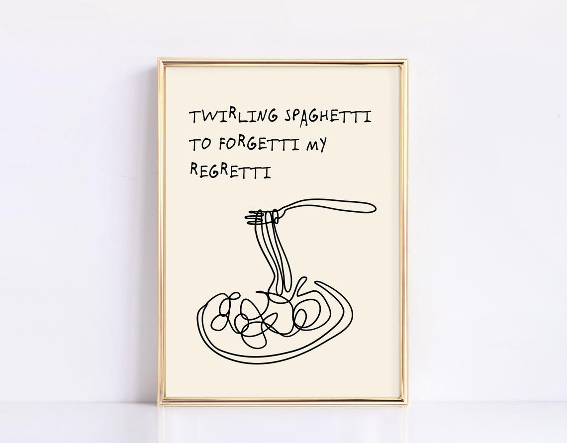 Twirling Spaghetti to Forgetti My Regretti Minimal Pasta Poster