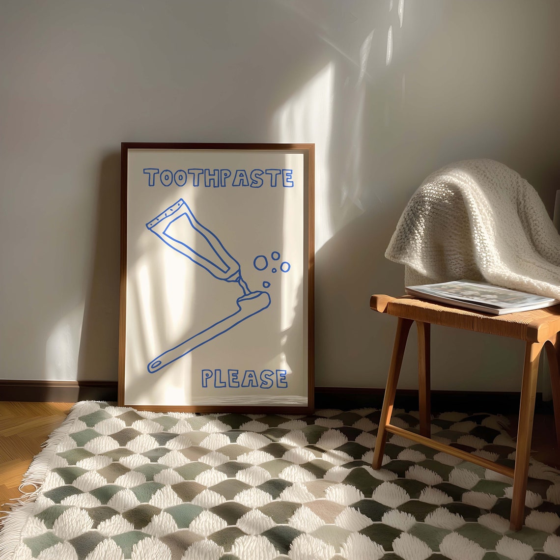 Toothpaste Please Blue Toothbrush Tube Drawing Bathroom Art Poster - Image 2