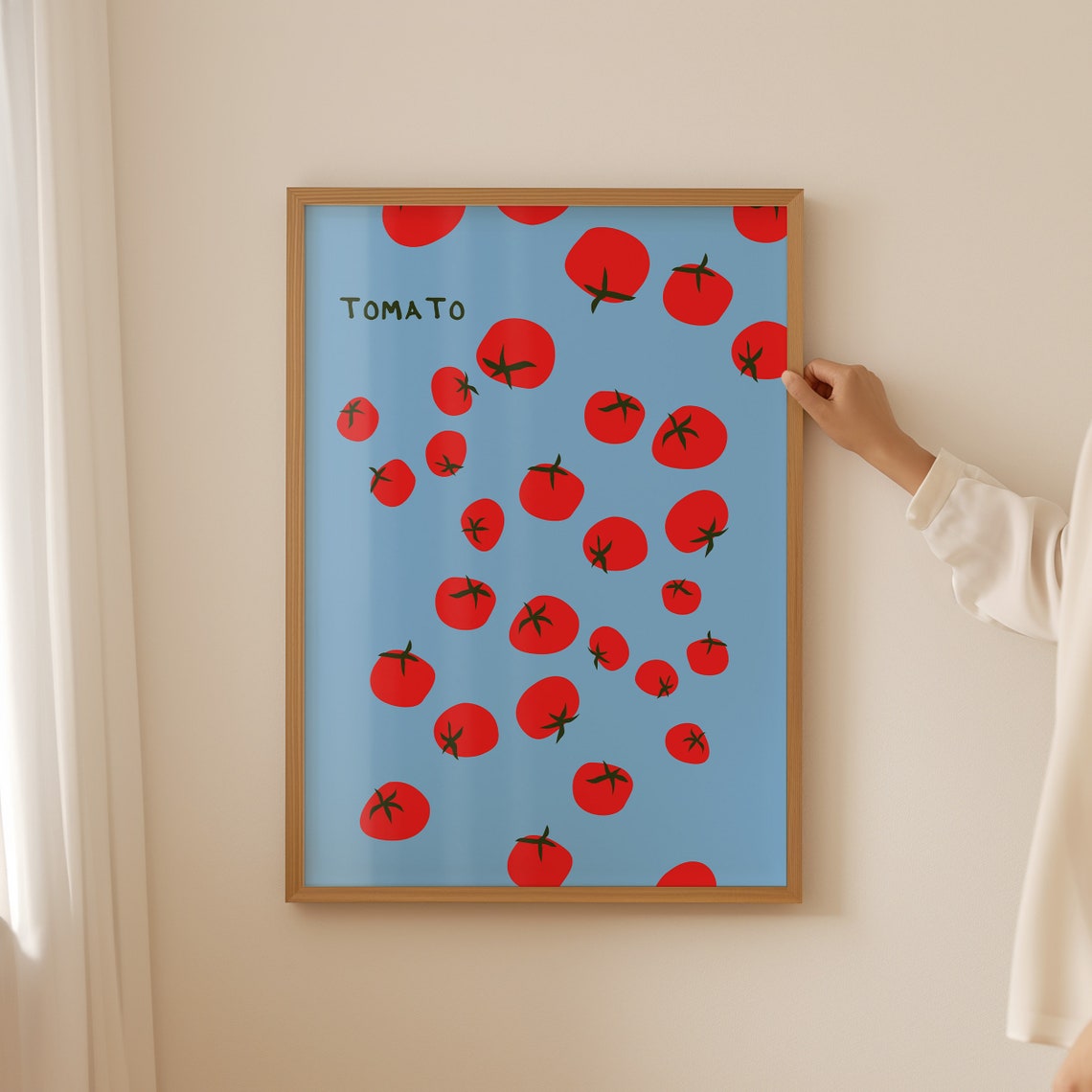 Tomato Red Fruit Pattern Bright Blue Background Kitchen Art Poster - Image 2