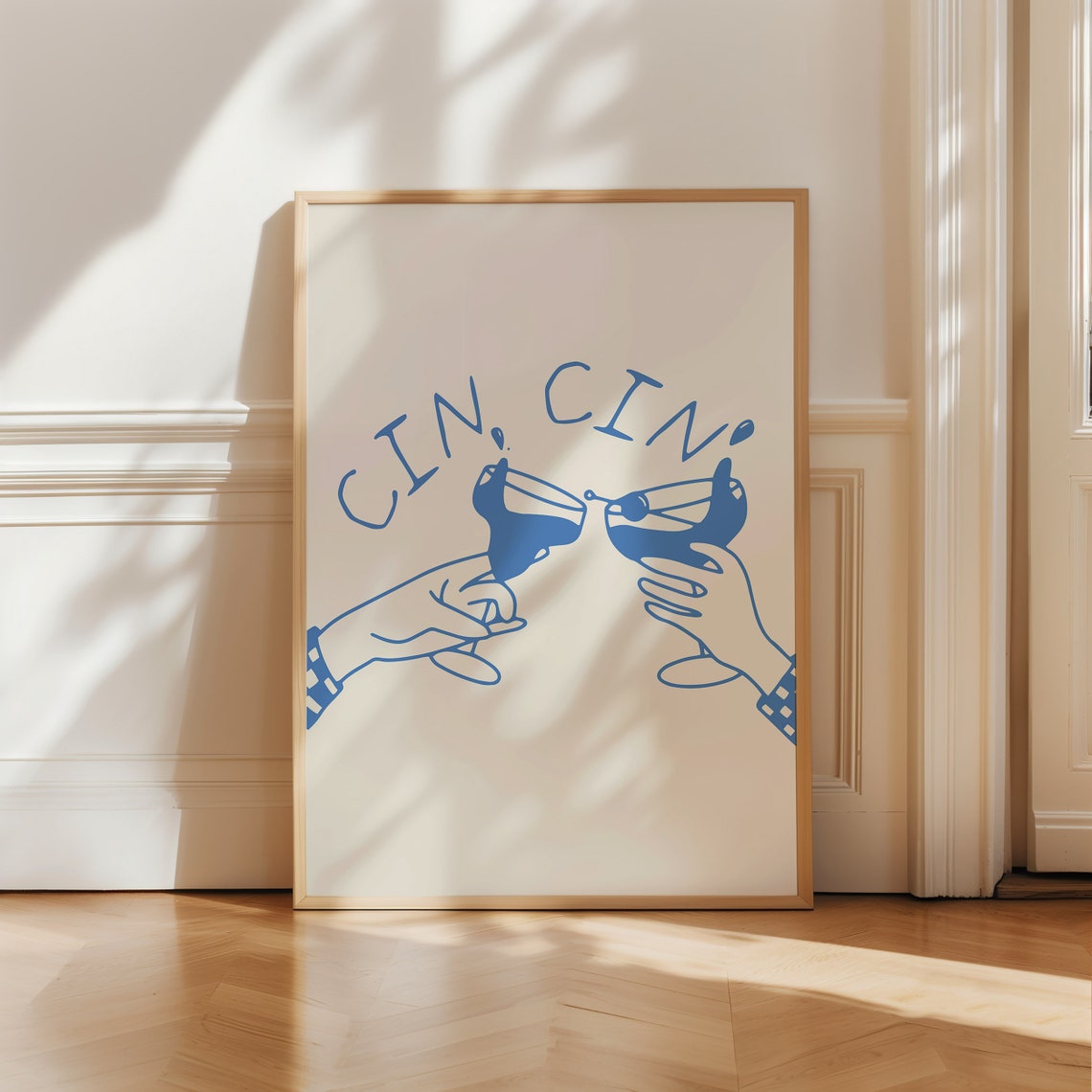 Cin Cin Cheers Blue Cocktail Clink Hands Retro Bar Toast Poster - Image 5