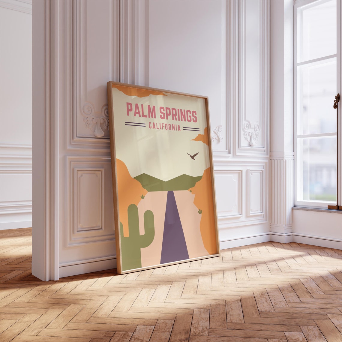Palm Springs California Retro Desert Road Cactus Travel Wall Poster - Image 3