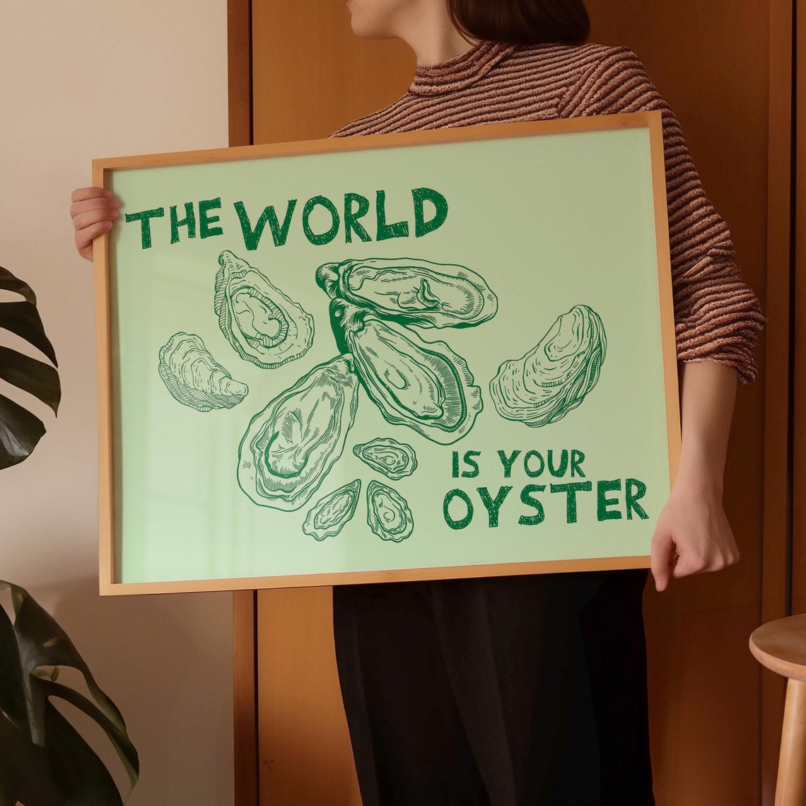 The World Is Your Oyster Green Shells Coastal Quote Poster Art - Image 3