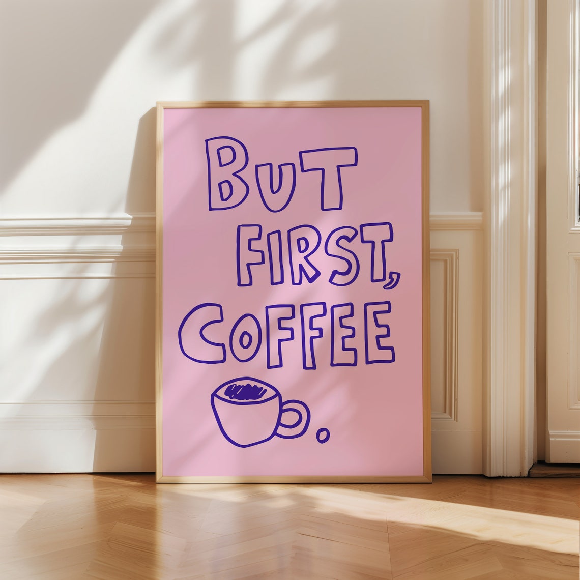 But First Coffee Purple Outline Pink Playful Kitchen Quote Poster - Image 4