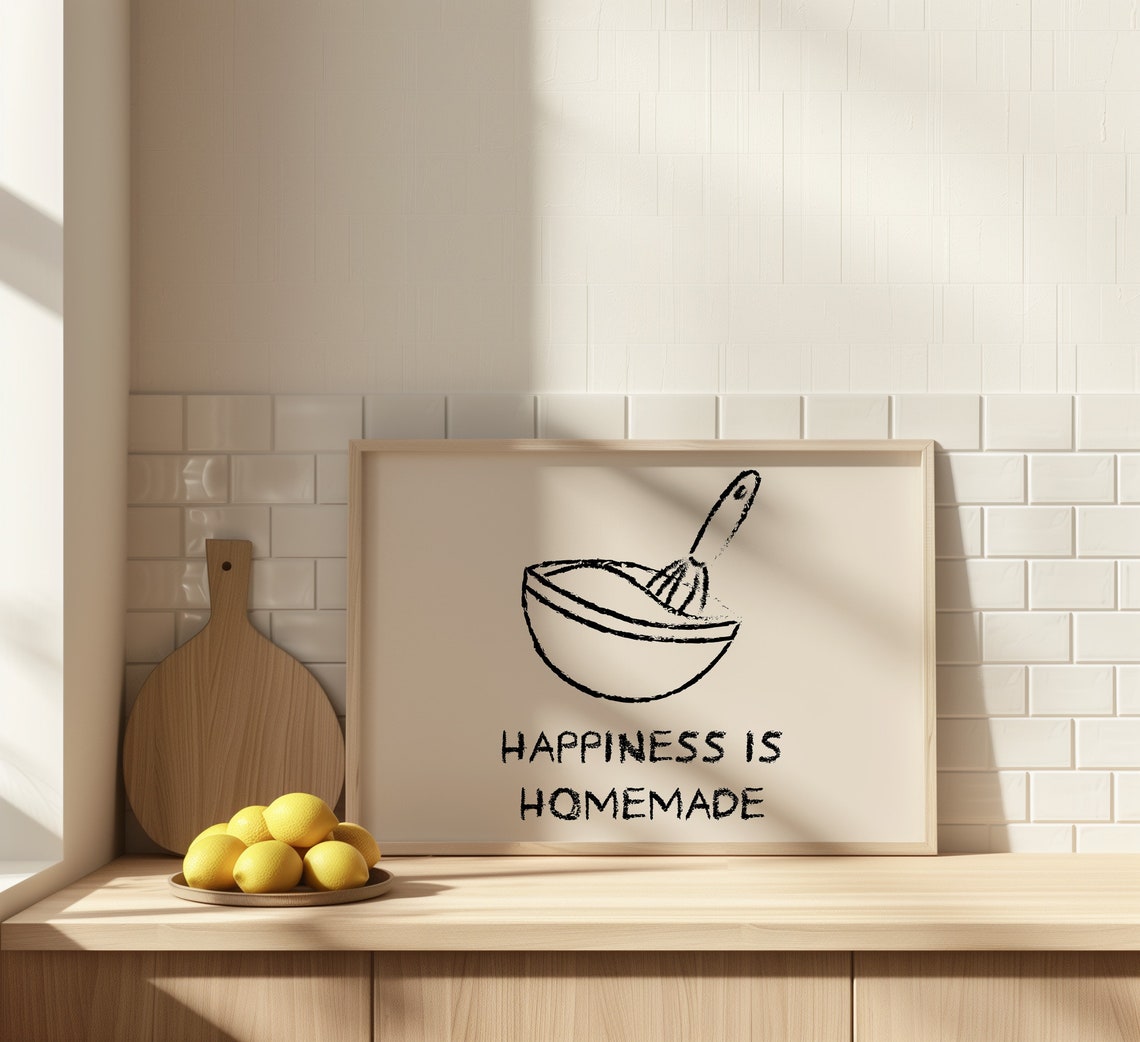 Happiness Is Homemade Black Bowl Whisk Sketch Kitchen Quote Poster - Image 4