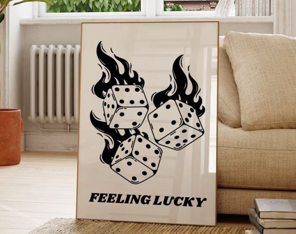 Feeling Lucky Flaming Dice Black Retro Style Statement Poster - Image 4