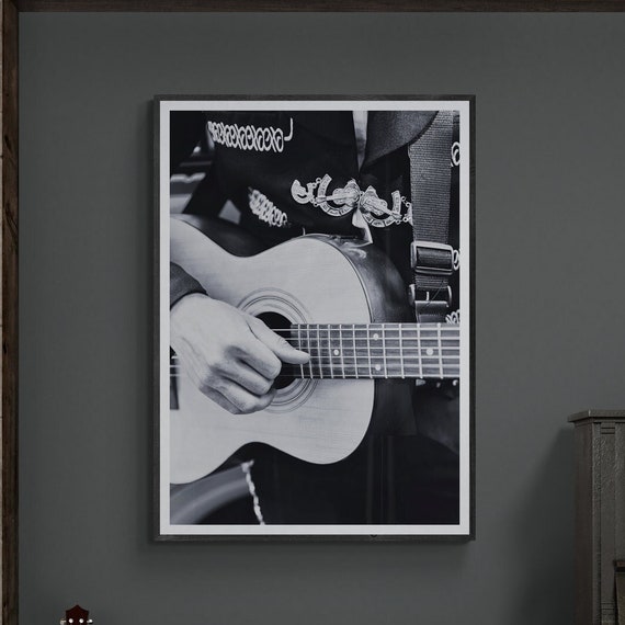 Fine Art Black And White Mariachi Print Guitarist Portrait Lifestyle Framed Guitar Photography Home Decor