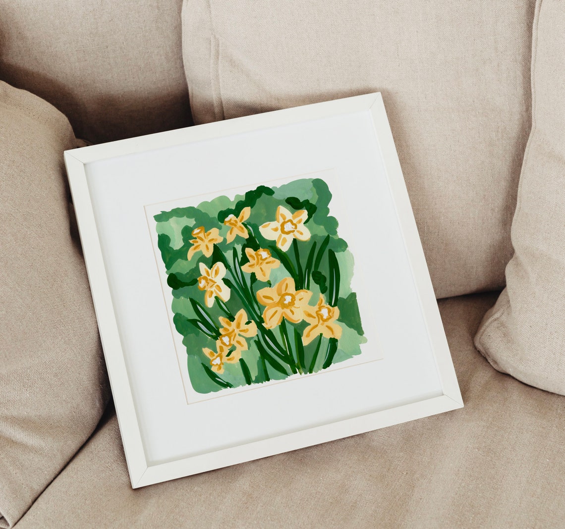 Yellow Daffodils Green Garden Spring Floral Watercolor Wall Art Print - Image 3