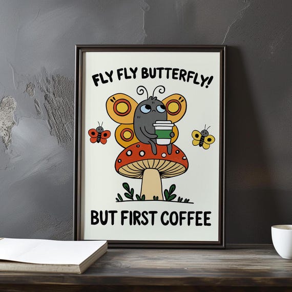 Coffee Hand Drawn Retro Kitchen Print Fun Illustration Trendy Decor Lover Wall Art Cafe Poster Mr2