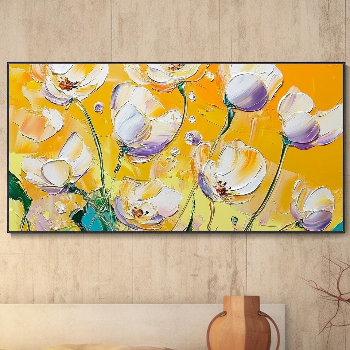 White Tulips On Golden Yellow Background Floral Wall Art Poster