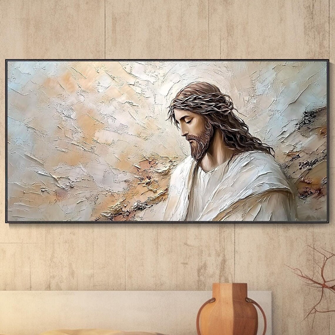 Jesus Christ Textured Portrait Religious Oil Painting Poster
