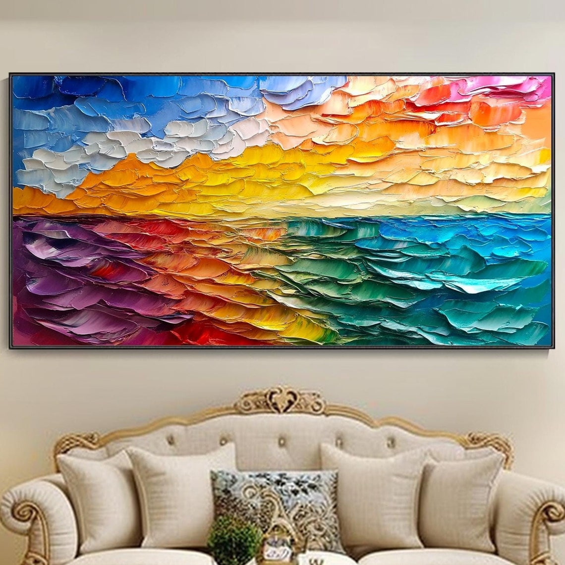 Rainbow Ocean Sunrise Colorful Waves Textured Seascape Poster - Image 5