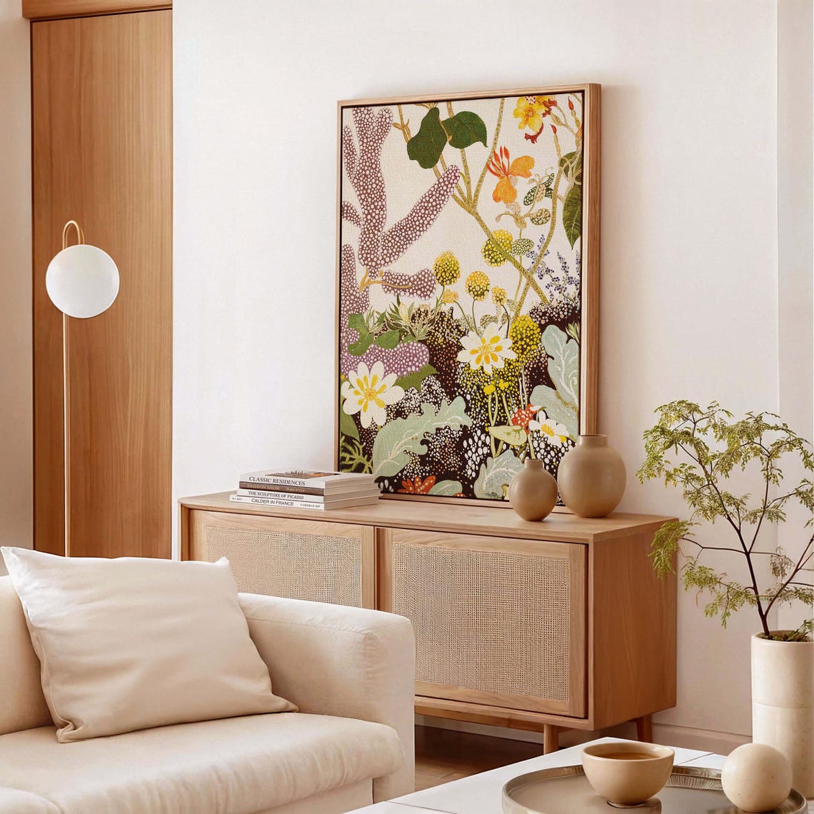 Coral Dotted Branches Abstract Botanical Poster on Warm Cream - Image 3
