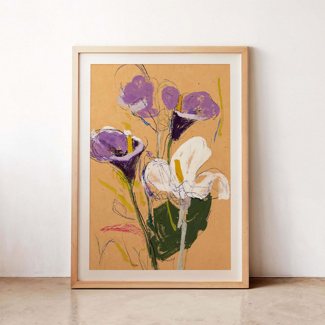 Purple Calla Lily Pastel Drawing Modern Elegant Floral Art Poster