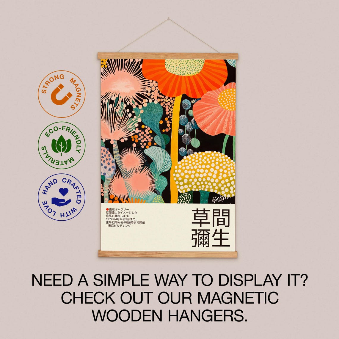 Orange Poppy Coral Daisy Dotted Floral Poster with Exhibition Text - Image 2