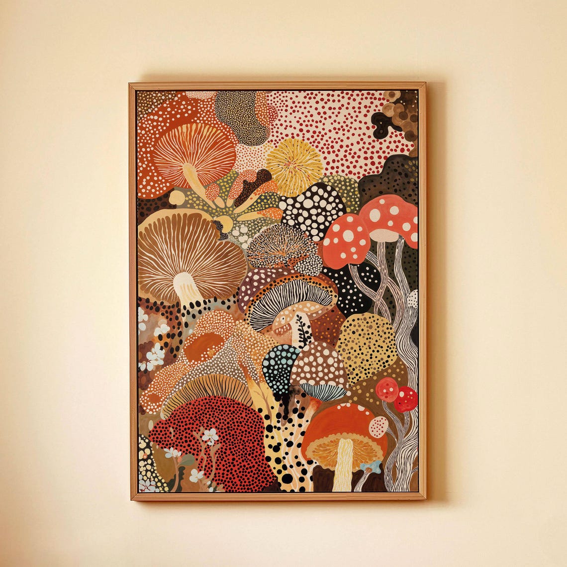 Dotted Mushroom Forest Abstract Botanical Poster in Warm Rust