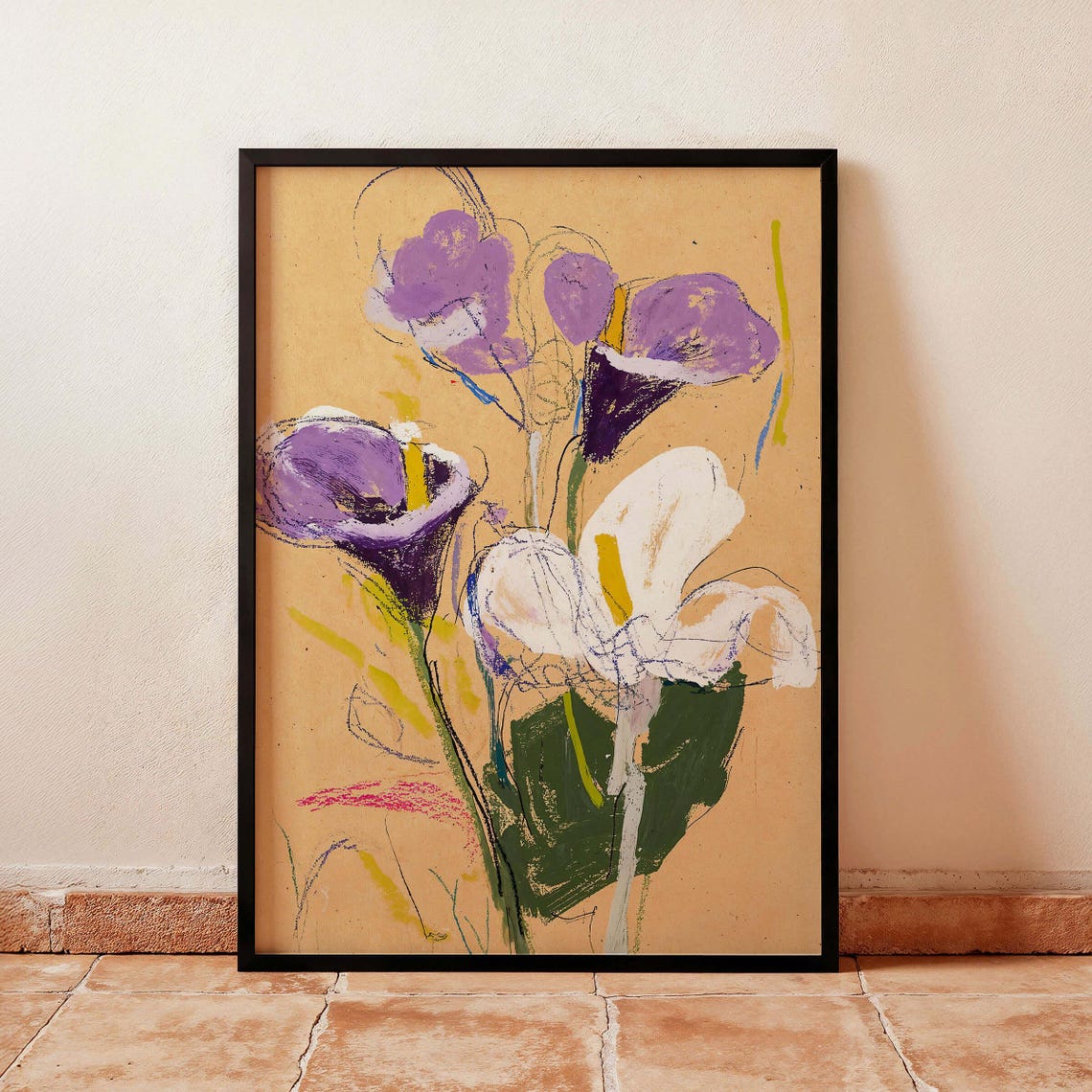 Freehand Purple and White Calla Lily Painting Modern Floral Print