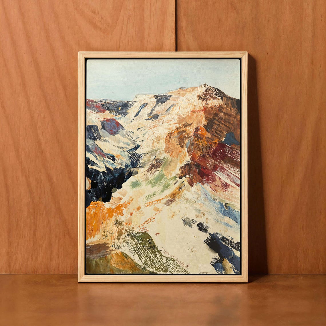 Abstract Snowy Mountain Peak Textured Oil Style Painting Poster