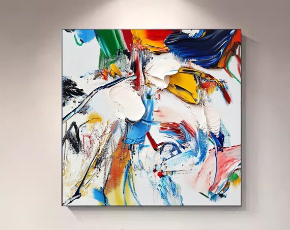 Large Colorful Abstract Painting Hand Painted Abstract Art Colorful Acrylic Textured Painting Scandinavian Art Bedroom Wall Decor
