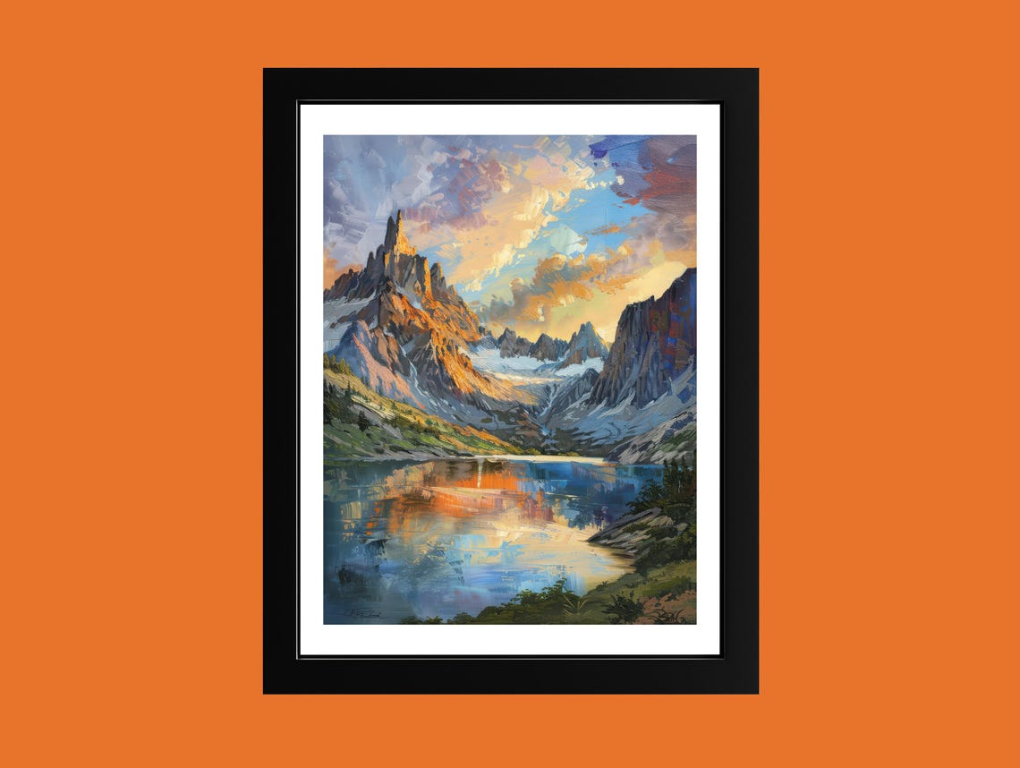 Jagged Mountain Peaks At Sunrise Golden Glow Landscape Poster